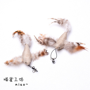 小鸟逗猫棒替换头狐狸毛羽毛铃铛猫咪丰荣猫玩具自嗨解闷神器丰容