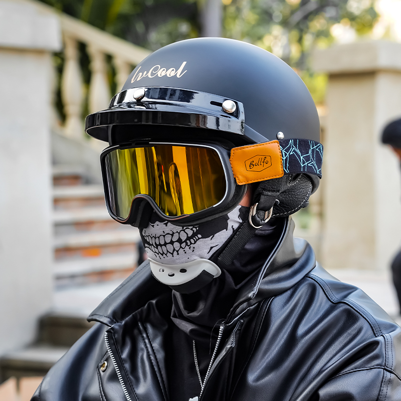 3c认证复古头盔电动车哈雷瓢盔男女机车太子盔轻便式摩托车半盔