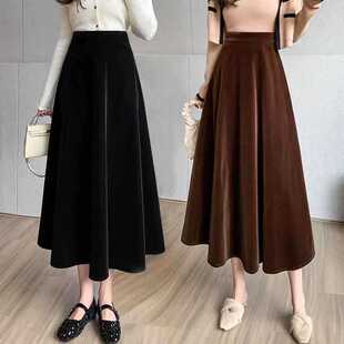 金丝绒半身裙女2026秋季新款韩版时尚A字裙垂坠感高腰显瘦中长裙