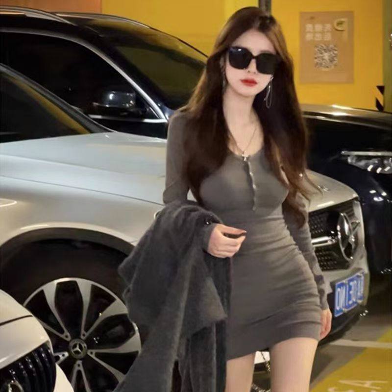 灰色针织打底连衣裙子女秋冬年新款早秋内搭性感辣妹包臀短裙,童装/婴儿装/亲子装,连衣裙,淘宝优惠券,粉丝福利购,淘宝优惠卷