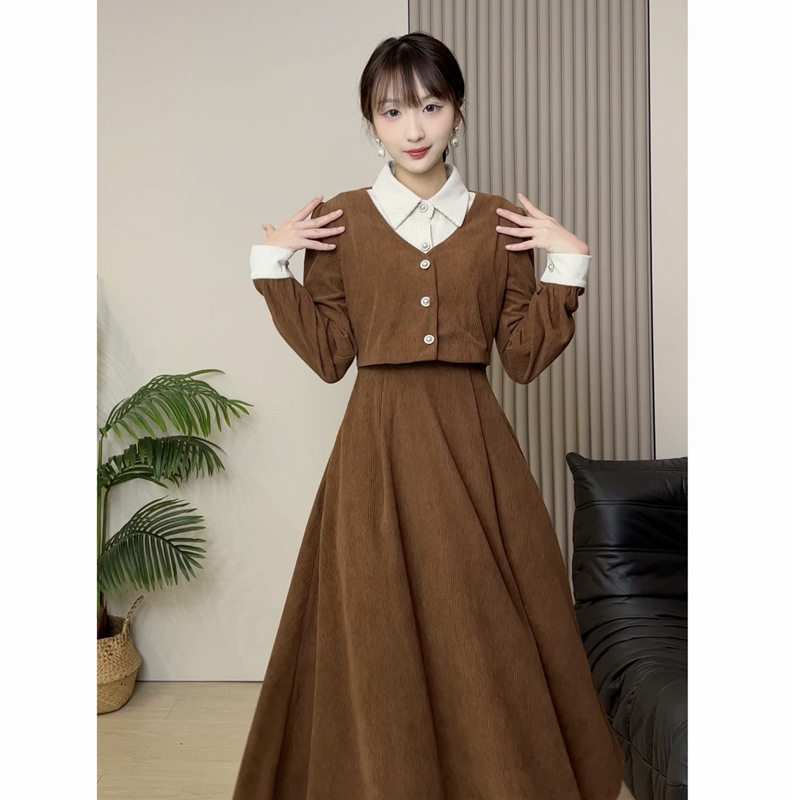 时尚气质赫本风连衣裙女秋季新款复古港风收腰显瘦假两件长裙,女装/女士精品,连衣裙,淘宝优惠券,粉丝福利购,淘宝优惠卷