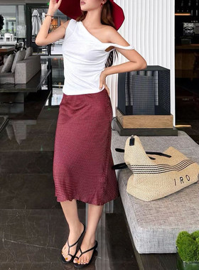 重磅真丝鱼尾裙斜裁波点半身裙女
