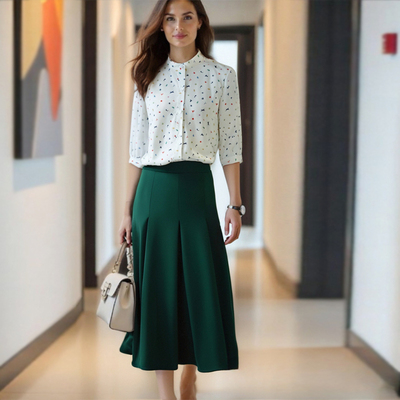 优雅气质印花衬衫两件半裙套装女