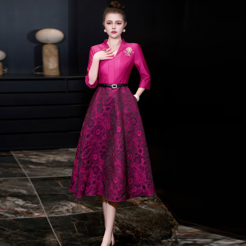 高端宴会礼服修身中长款连衣裙潮