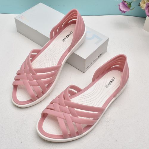 夏季塑料镂空鱼嘴凉鞋平底