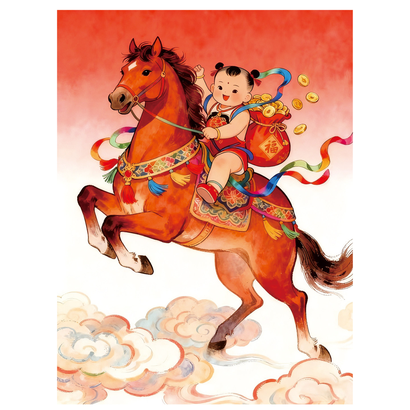 马年门贴福娃墙贴生肖马贴画壁贴玄关装饰柜门贴2026年新年春节