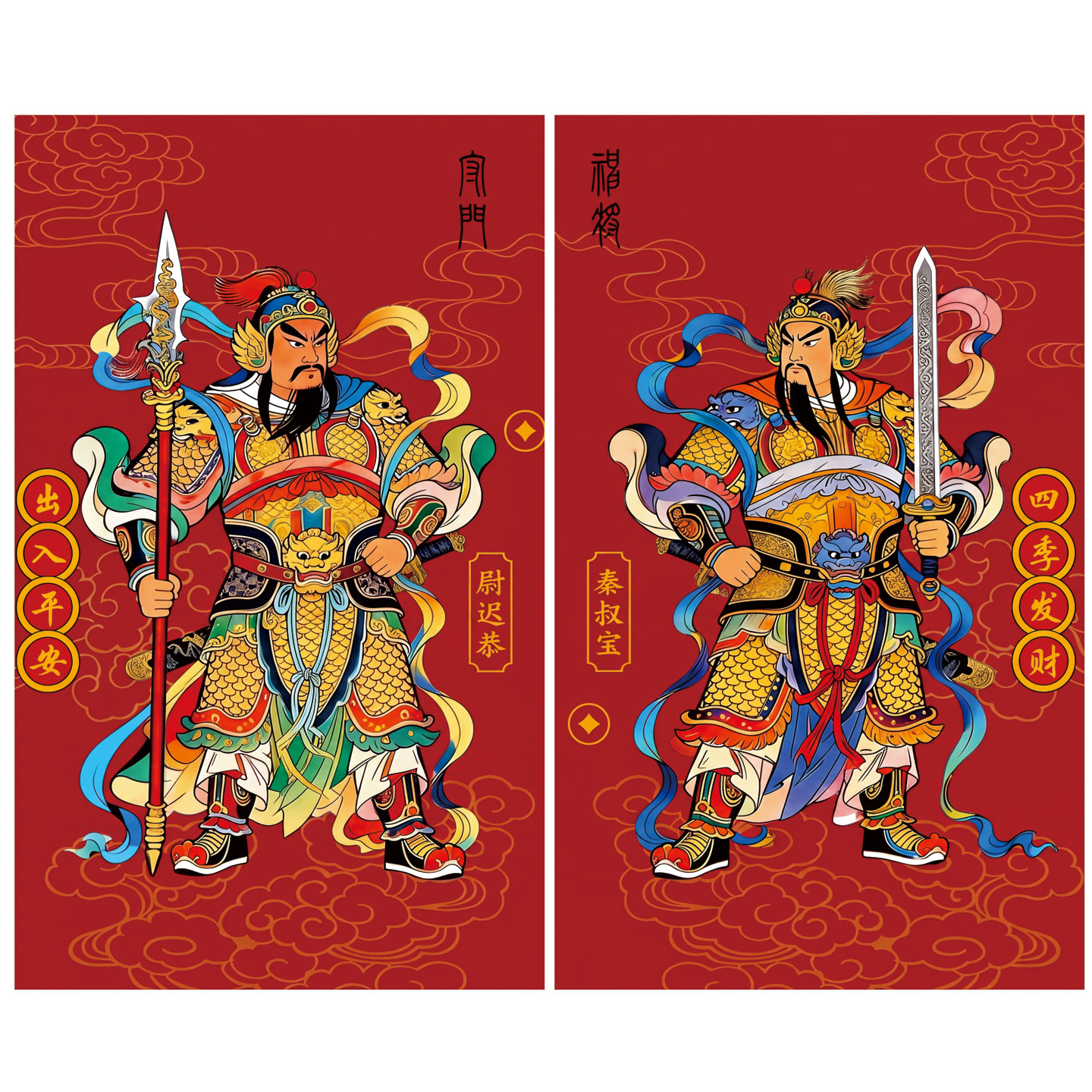 门神贴画入户门贴装饰秦叔宝尉迟恭乔迁新居出入平安发财新年春节图片