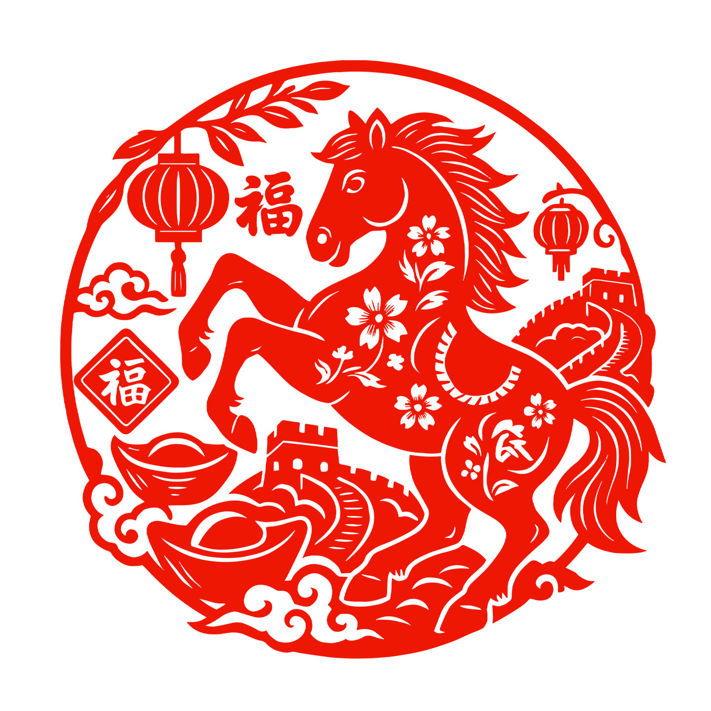 马年玻璃贴纸福字窗花生肖马窗贴玻璃门装饰2026新年春节新款水贴