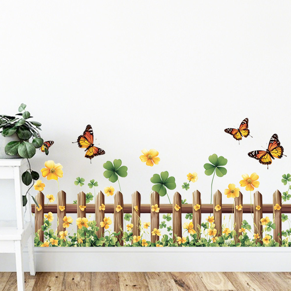 新款围栏蝴蝶花草踢脚线墙贴客厅卧室墙角背景装饰画可移除贴纸,家居饰品,软装墙贴,淘宝优惠券,粉丝福利购,淘宝优惠卷