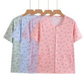 空调衫 夏新款 妈妈半袖 背心女中老年人开身对襟针织棉汗衫 纯棉短袖