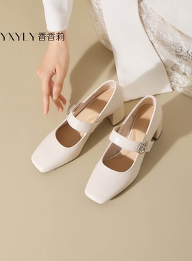 香香莉30690新款时尚百搭舒适粗跟中跟玛丽珍扣带单鞋女2025春秋