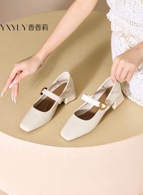 香香莉女鞋2026春季新款33166法式方头一字带玛丽珍鞋女浅口单鞋