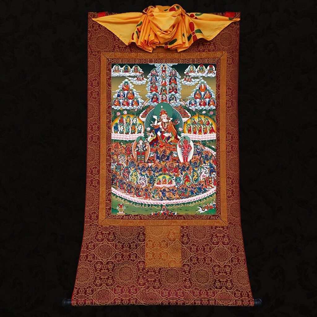 莲师皈依境唐卡画像西藏挂画宁玛传承手工精裱布印刷壁饰挂件