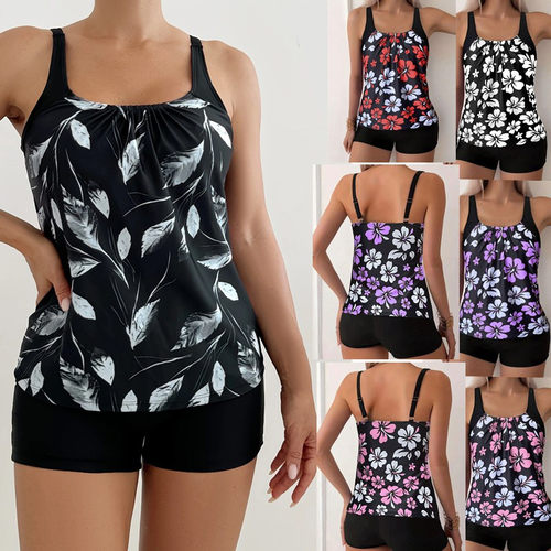 特价厂家欧美外贸跨境泳衣女性感时尚印花分体平角裤坦基尼运动款