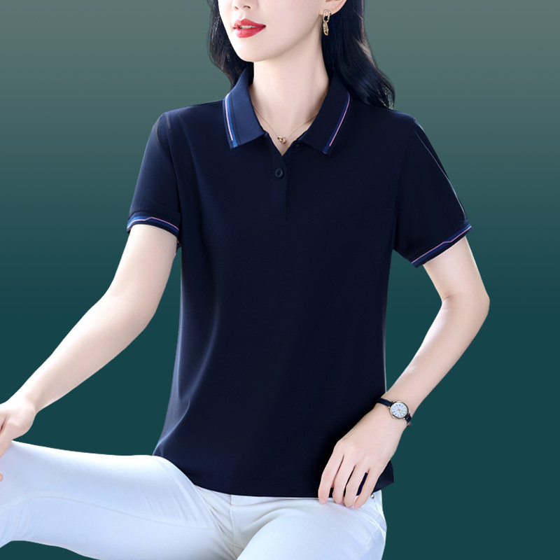 翻领短袖纯色POLO衫女夏季2026新款凉感冰丝t恤宽松百搭显瘦上衣