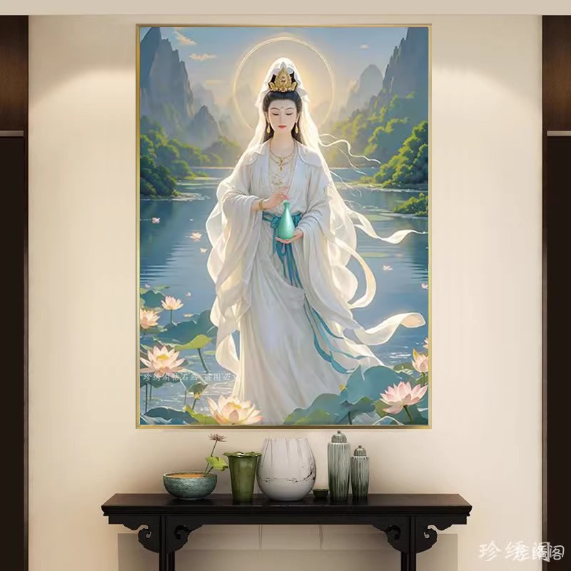 5d满钻方钻钻石画滴水观音大士菩萨站佛像粘砖贴钻十字绣新款中堂