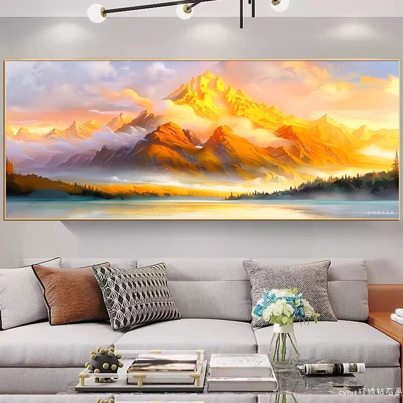 5d客厅2026年新款钻石画方钻满钻日照金山玄关粘贴钻十字绣砖石秀,居家布艺,钻石绣,淘宝优惠券,粉丝福利购,淘宝优惠卷