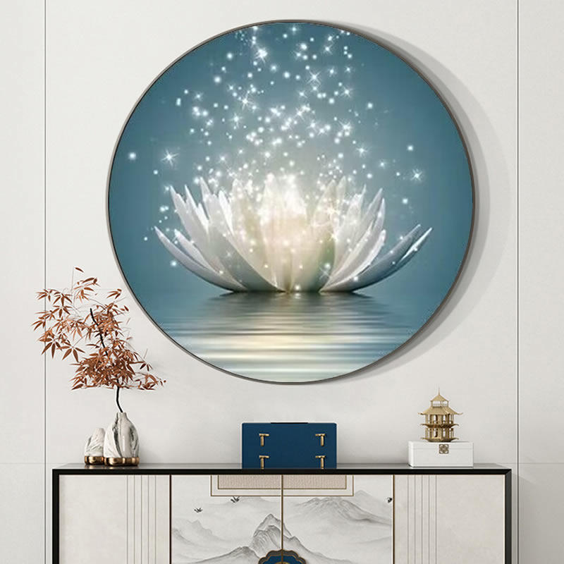 5d圆形钻石画佛莲花2023新款佛系中堂粘贴点钻十字绣满钻禅定禅意