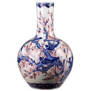 花瓶仿大清乾隆青花釉里红喜上眉梢天球瓶中式仿古瓷器艺术工艺品