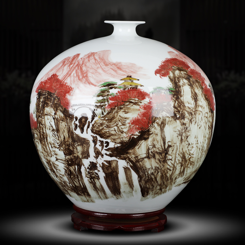 中国风陶瓷器釉下彩手工花瓶大师手绘中号家居书房茶几装饰品摆件
