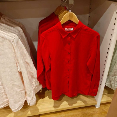 日单女装春款法国麻衬衫长袖纯色衬衣上衣空调衫薄外套475647