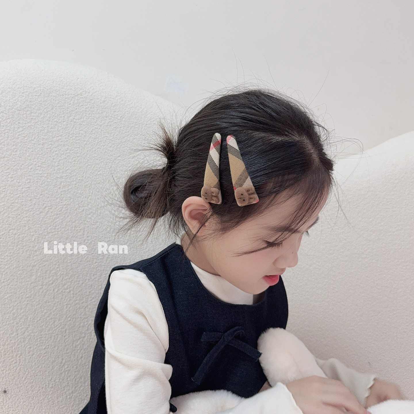 Little Ran儿童发饰可爱格纹小兔发夹女童刘海碎发夹宝宝侧边夹
