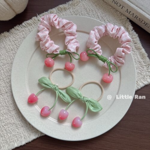Little Ran 甜美樱桃蝴蝶结发圈女少女心发绳可爱小清新头饰肠圈