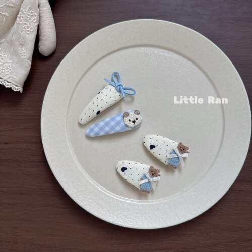Little Ran甜美可爱蝴蝶结波点小熊发夹女童布艺发饰头饰夹子