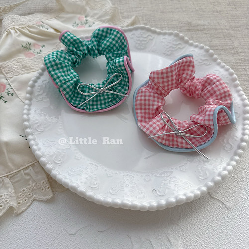 Little Ran儿童发饰韩版格纹蝴蝶结发圈女童扎头发绳宝宝高弹力