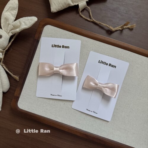 Little Ran经典淡粉色蝴蝶结发夹女童可爱风发饰儿童生日周岁发饰