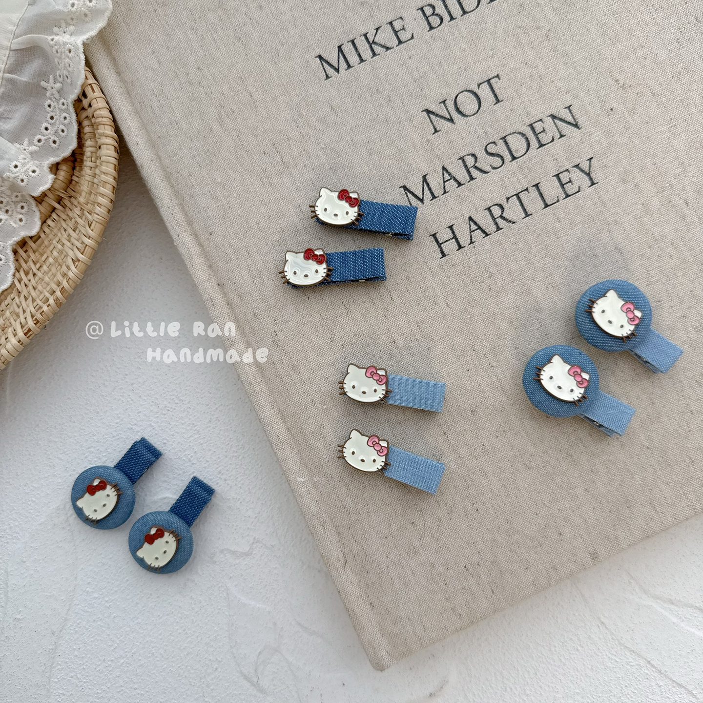 Little Ran儿童发饰韩版简约牛仔蓝色kt猫发夹女童甜美可爱宝宝