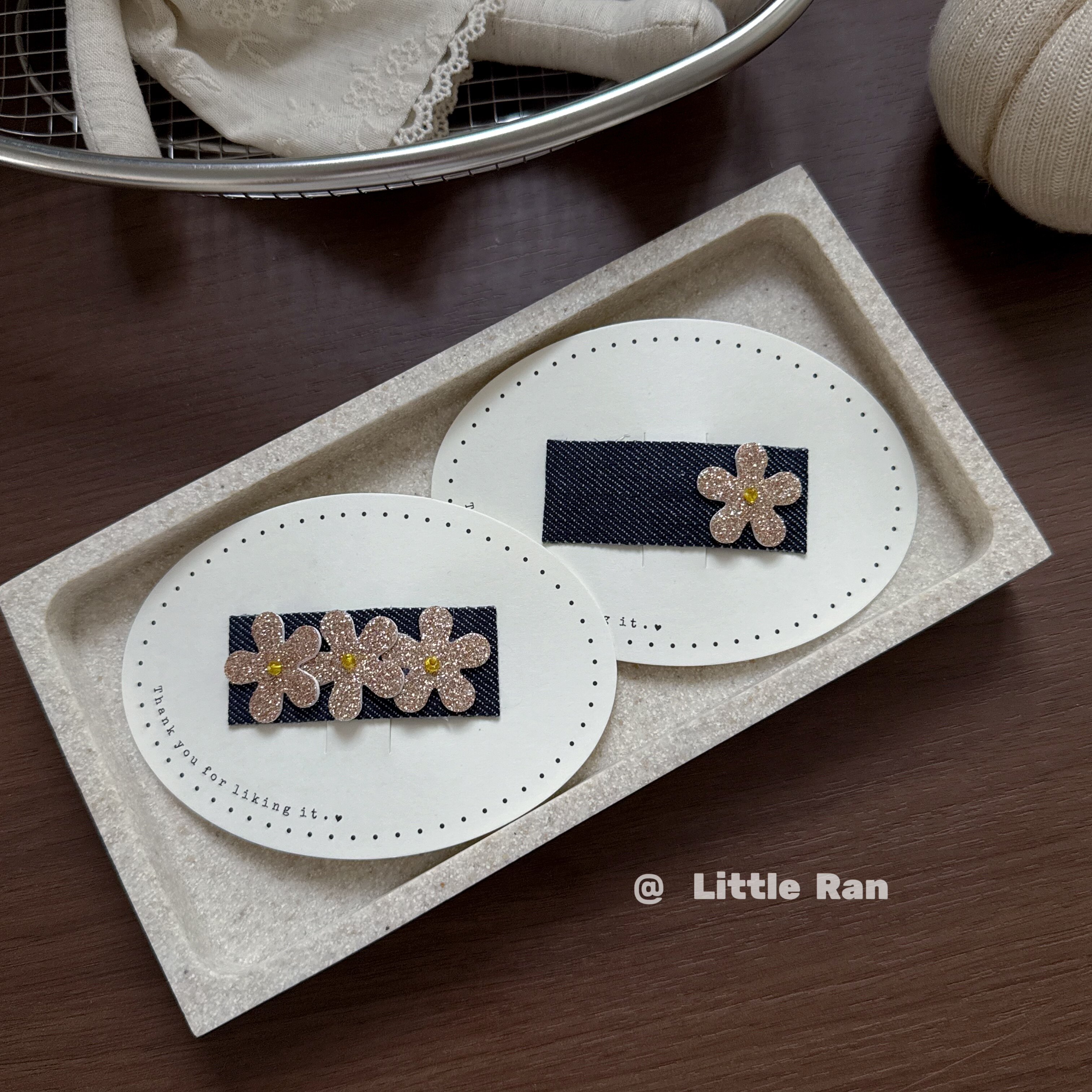 Little Ran小众可爱花朵发夹女童牛仔发饰手工制作儿童发饰头饰