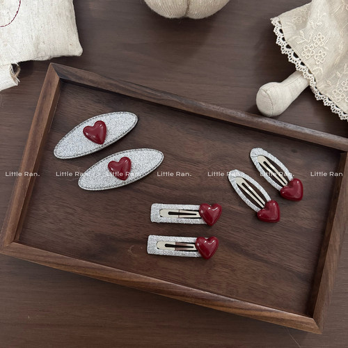 Little Ran韩系红色爱心发夹女侧边碎发刘海夹女童刘海侧边夹