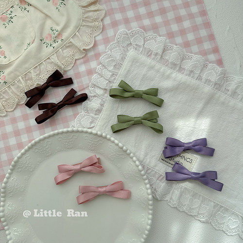Little Ran儿童发饰韩版简约格子蝴蝶结发夹女童侧边夹宝宝头饰