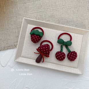 儿童发饰可爱卡通蘑菇头绳樱桃 发绳宝宝可爱草莓皮筋 Ran Little