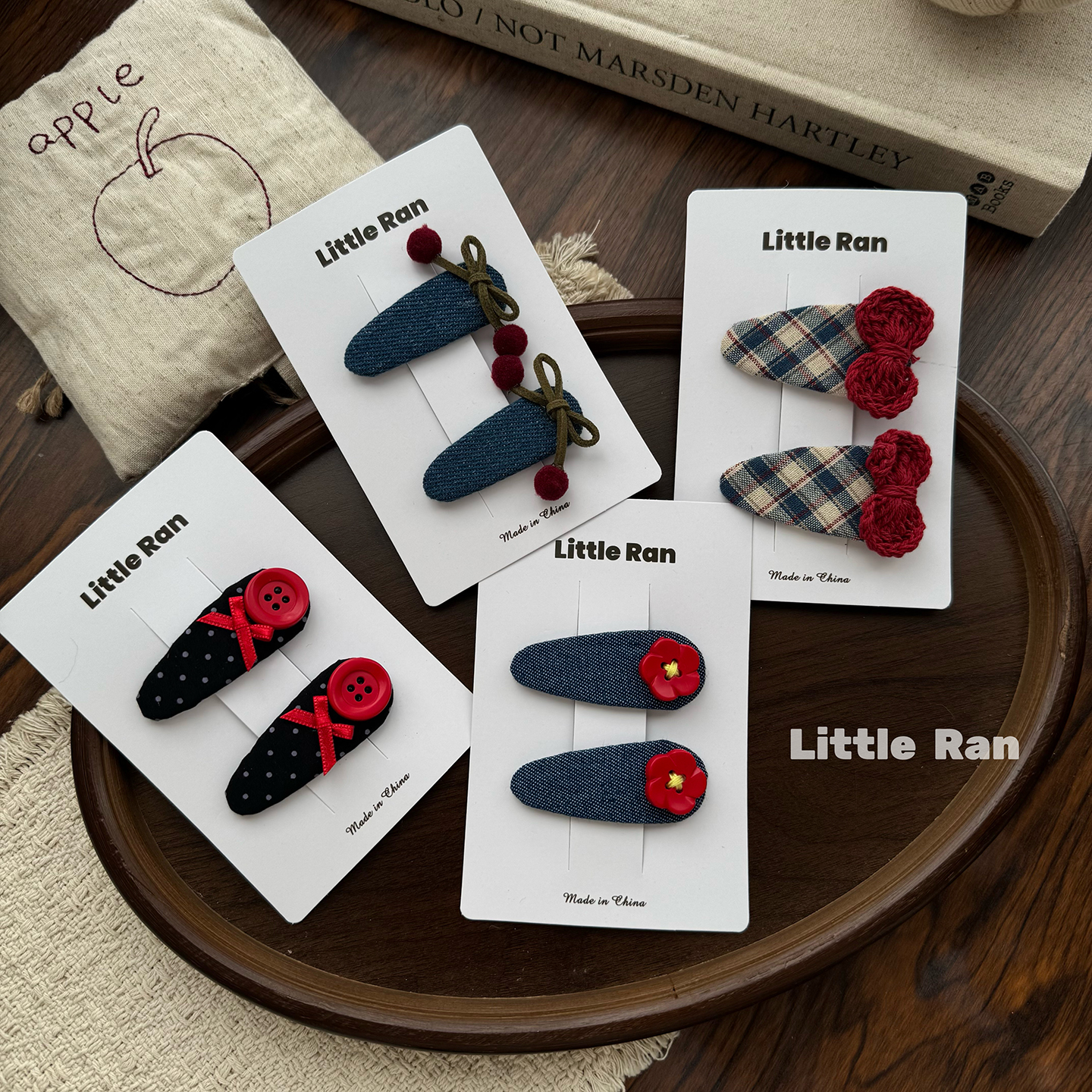 Little Ran 韩版布艺牛仔发夹女甜美百搭格纹刘海夹迷你侧边夹