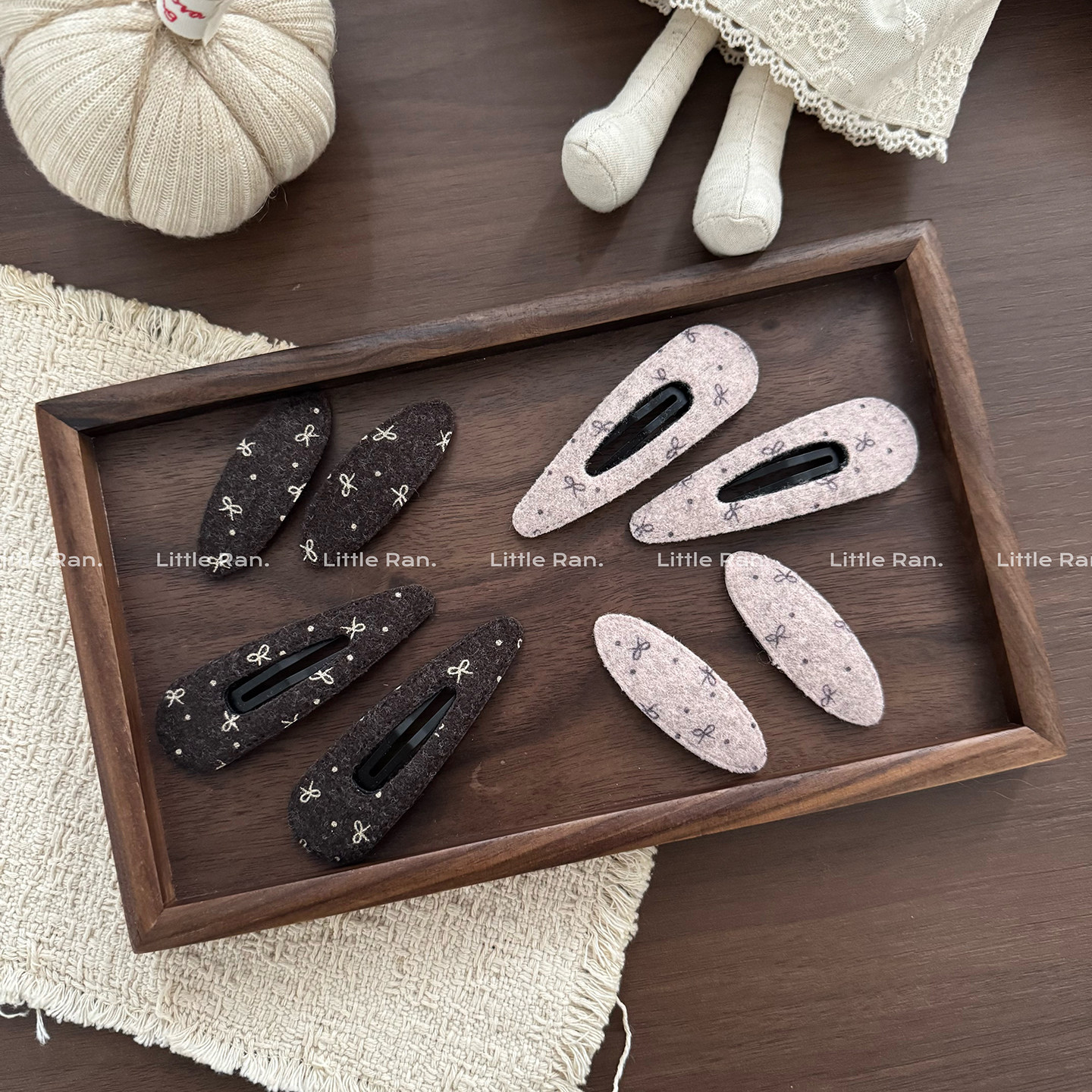 Little Ran 韩系小碎花毛呢蝴蝶结发夹女复古椭圆刘海夹发饰头饰,童装/婴儿装/亲子装,发饰,淘宝优惠券,粉丝福利购,淘宝优惠卷