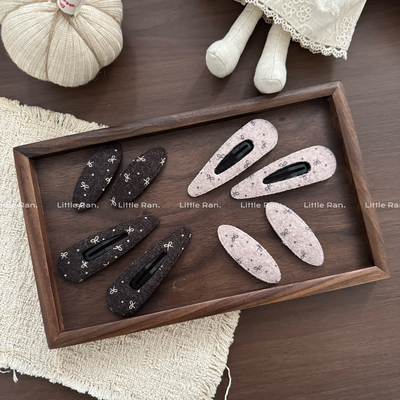 Little Ran 韩系小碎花毛呢蝴蝶结发夹女复古椭圆刘海夹发饰头饰