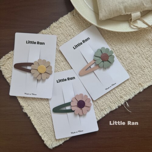 Little Ran皮质手工花朵发夹女可爱发饰头饰森系甜美侧边夹刘海夹