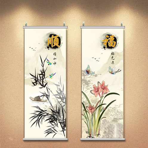 饭厅沙发墙玄关卷轴画