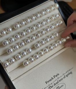 花千树珠宝 天女极光镜面akoya珍珠耳钉澳白人造珍珠