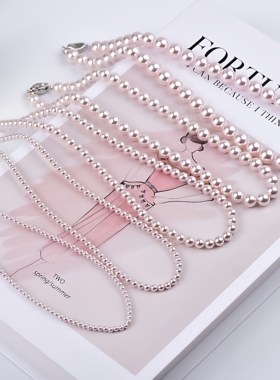 花千树珠宝 曼塔玫瑰樱花粉项链女锁骨链小米珠颈链送女友礼物