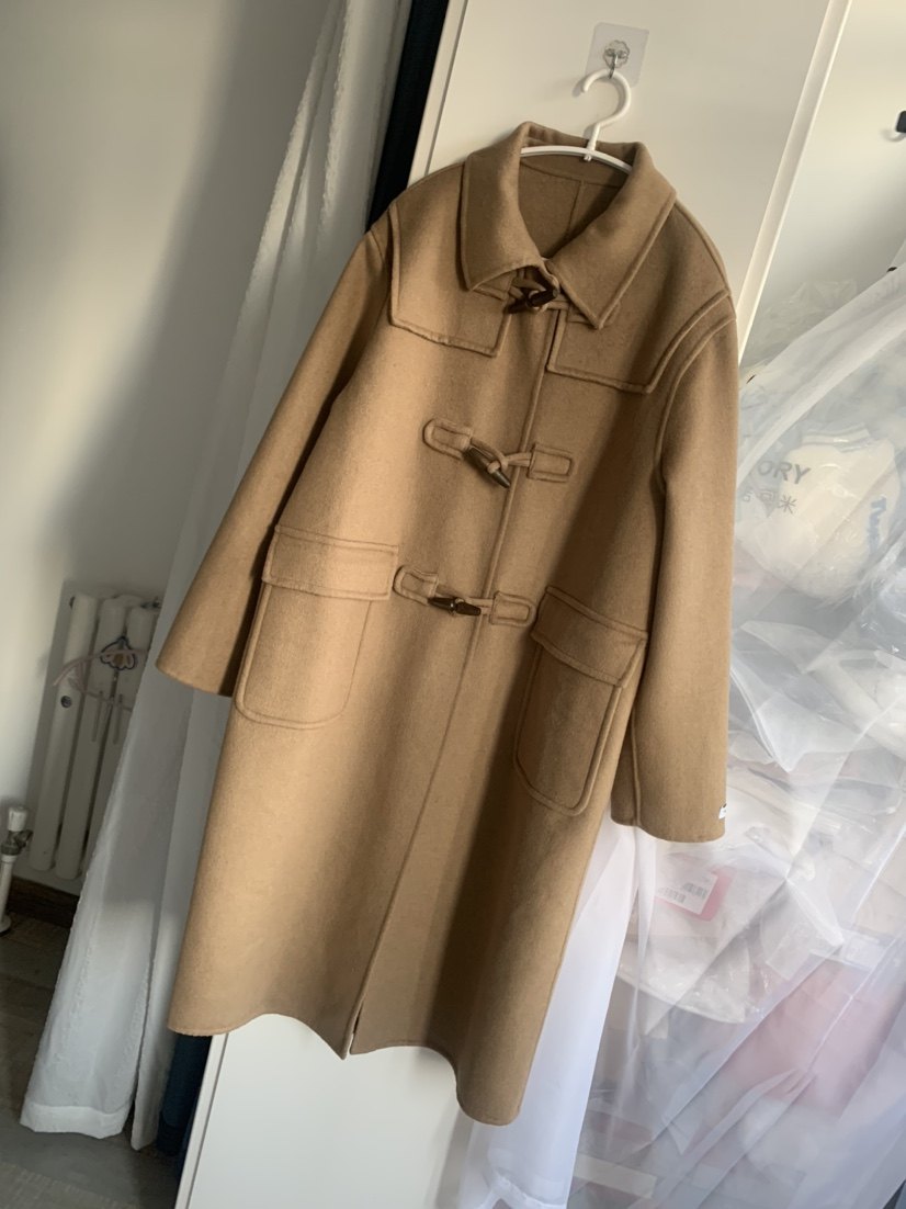 韩国原单牛角扣百搭学院风纯澳洲美丽诺羊毛手缝双面绒大衣宽松