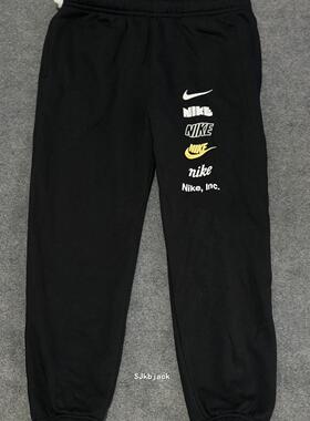 Nike耐克男logo印花运动休闲加绒保暖舒适针织收脚长裤DX0796-010