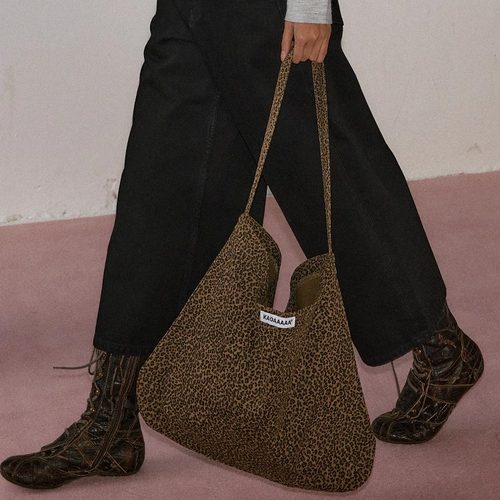 官方正品KAGA 豹纹休闲单肩包 大容量棉布包