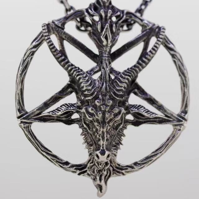 原创吊坠主师纯银羊头五芒星