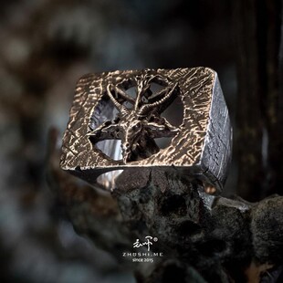 主师原创设计2024手工五芒星暗黑系撒旦羊头戒指主师同款戒指指环