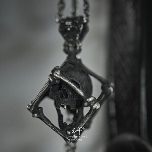 主师原创出品纯银手工囚笼暗黑系骷髅s925雕刻肌理大号吊坠项链