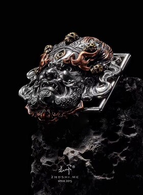 主师原创出品 暗黑系纯银大黑天皮带头 男百搭s925皮扣 包邮耳坠