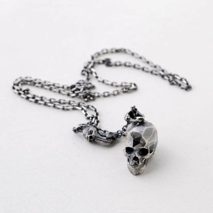 主师2023新款原创S925纯银手工制作切面暗黑系骷髅头项链吊坠